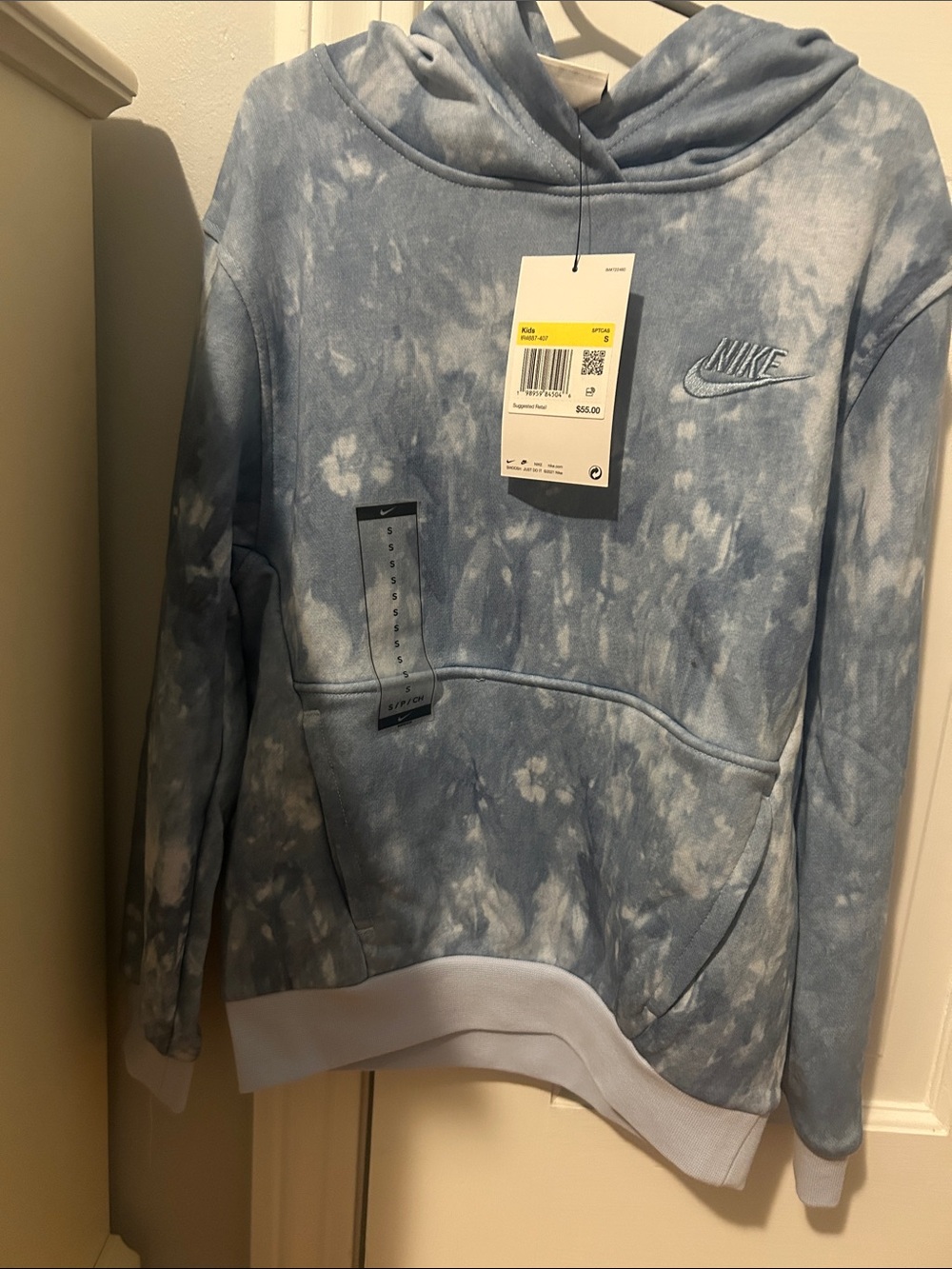 NWT Nike Light Blue and White Tie-Dye Pullover Hoodie Size kids small